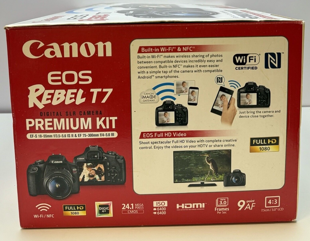 Canon EOS Rebel T7 24.1MP Digital Camera  w EF-S 18-55mm and EF 75-300mm OpenBox #7