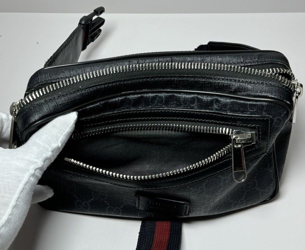 Gucci Soft GG Supreme Monogram Web Belt Bag Black Grey #9