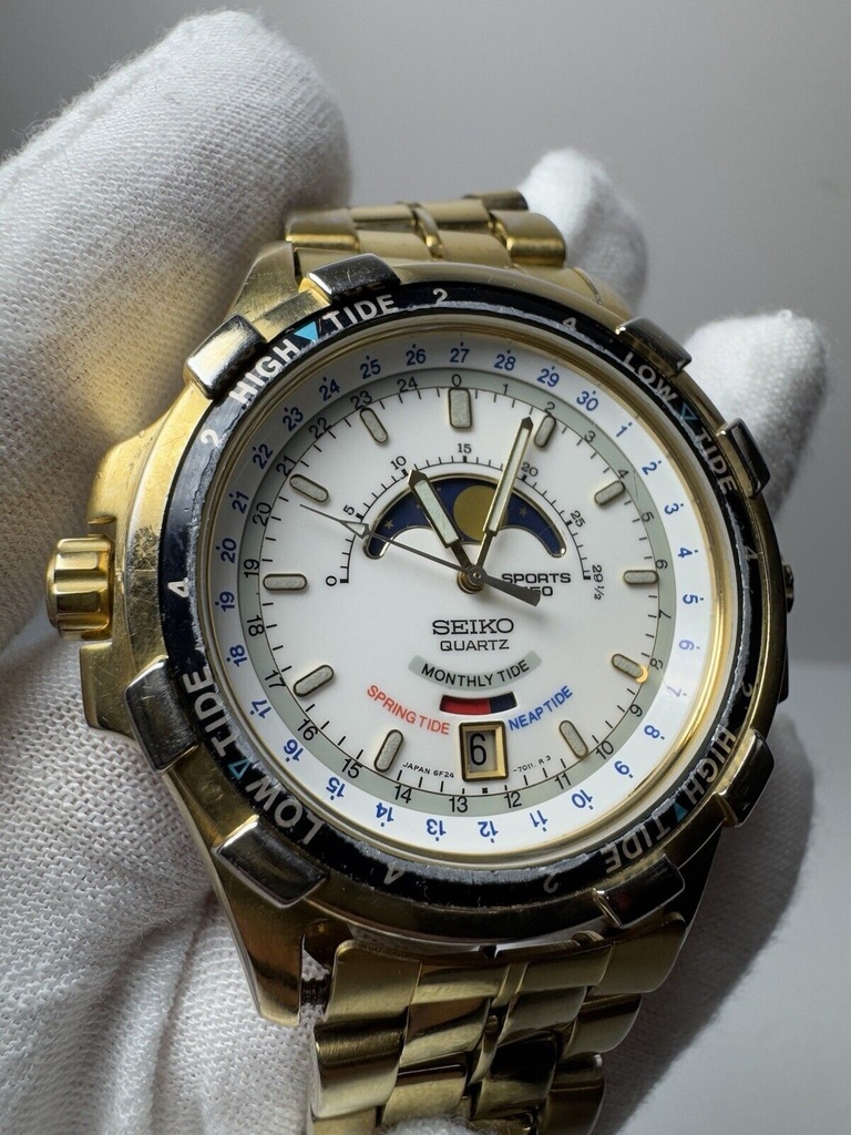 Seiko 6F24-7019 Moonphase Tide Master Sports 150 Watch Vintage 40mm #1