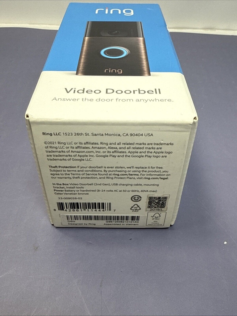 BRAND New RING Video Doorbell 2nd Gen Wireless Night Vision Venetian Bronze AMAZ #2