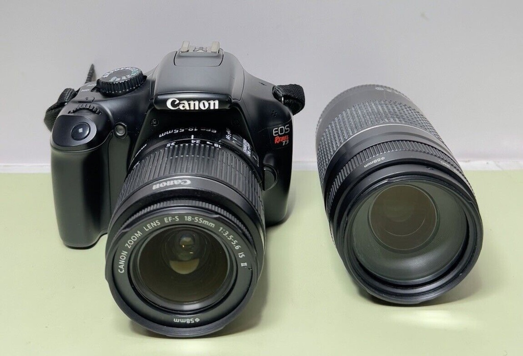 Canon EOS Rebel T3 Camera Lenses EF-S 18-55mm & EF 75-300mm+Batt, charger, bag #1