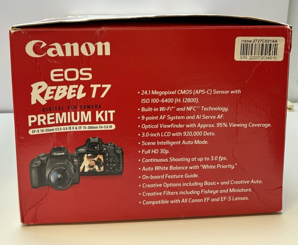 Canon EOS Rebel T7 24.1MP Digital Camera  w EF-S 18-55mm and EF 75-300mm OpenBox #5