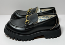 GUCCI 577236 Cordovan Lux Lug Sole Black Gold Horsebit Bee Loafers 39, US 9 price