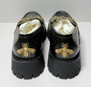 GUCCI 577236 Cordovan Lux Lug Sole Black Gold Horsebit Bee Loafers 39, US 9 cost