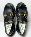 GUCCI 577236 Cordovan Lux Lug Sole Black Gold Horsebit Bee Loafers 39, US 9 with delivery