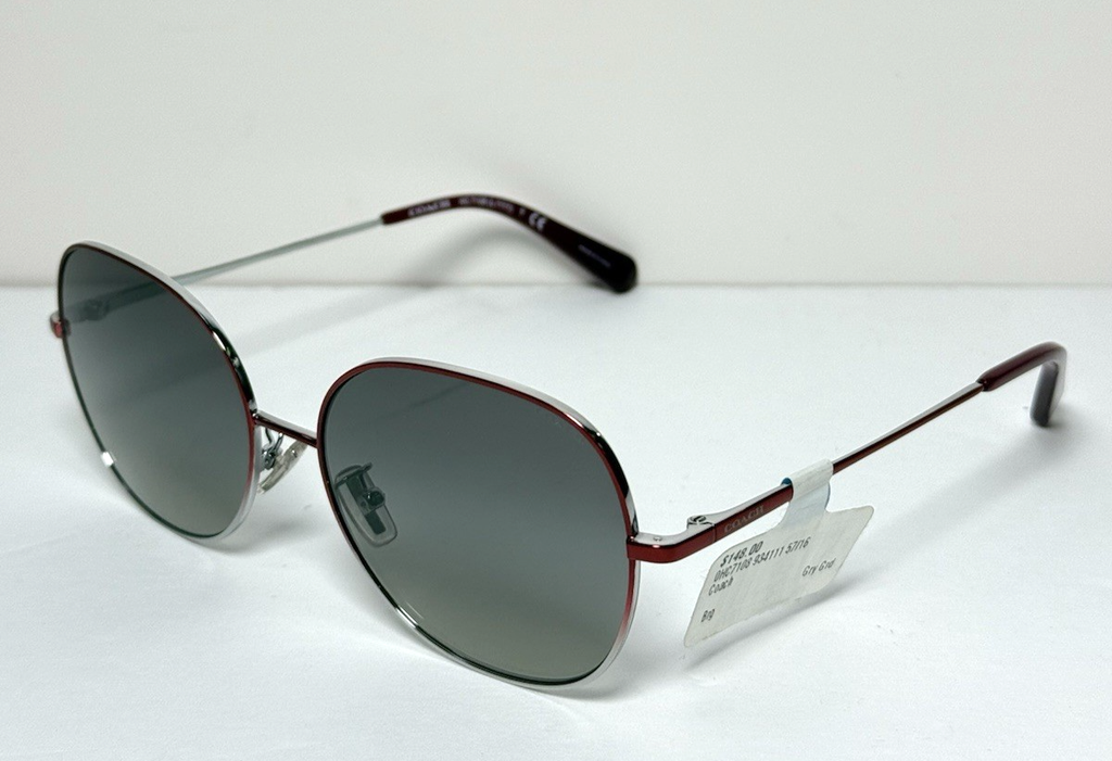 Coach Women's HC7108 HC/7108 934111 Shiny Burgundy/Silver Round Sunglasses 57mm #1