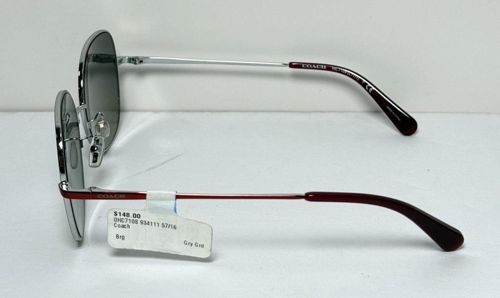 Coach Women's HC7108 HC/7108 934111 Shiny Burgundy/Silver Round Sunglasses 57mm #2