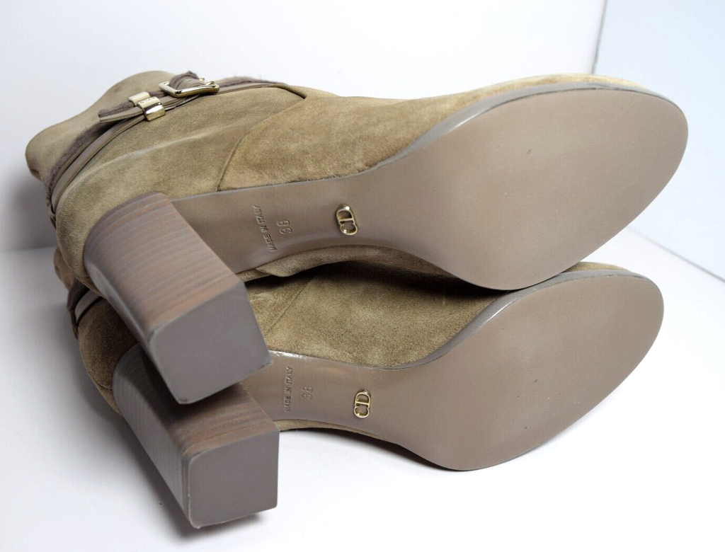 Dior Women's Taupe Suede Double Buckled Straps Ankle Boots #9