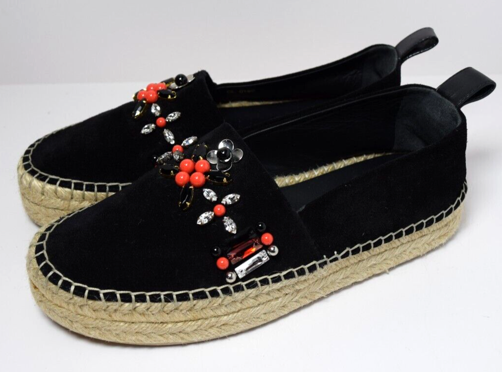 Louis Vuitton Black Suede Leather Frontier Embellished Espadrille Flats Size -37 #2