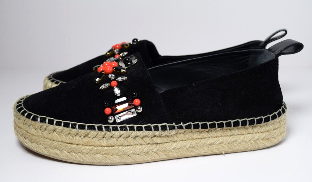Louis Vuitton Black Suede Leather Frontier Embellished Espadrille Flats Size -37 #4