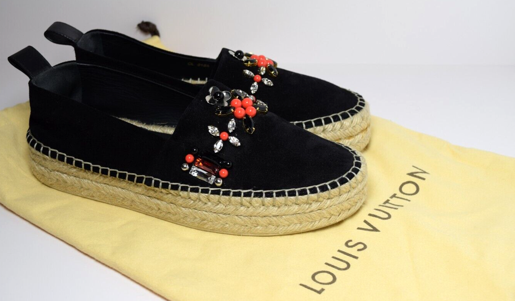 Louis Vuitton Black Suede Leather Frontier Embellished Espadrille Flats Size -37 #5