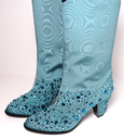 New Gucci Women's Sea Green Jacquard Cowboy Boots with Crystals 631268 3720 buy