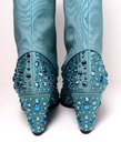 New Gucci Women's Sea Green Jacquard Cowboy Boots with Crystals 631268 3720 cost