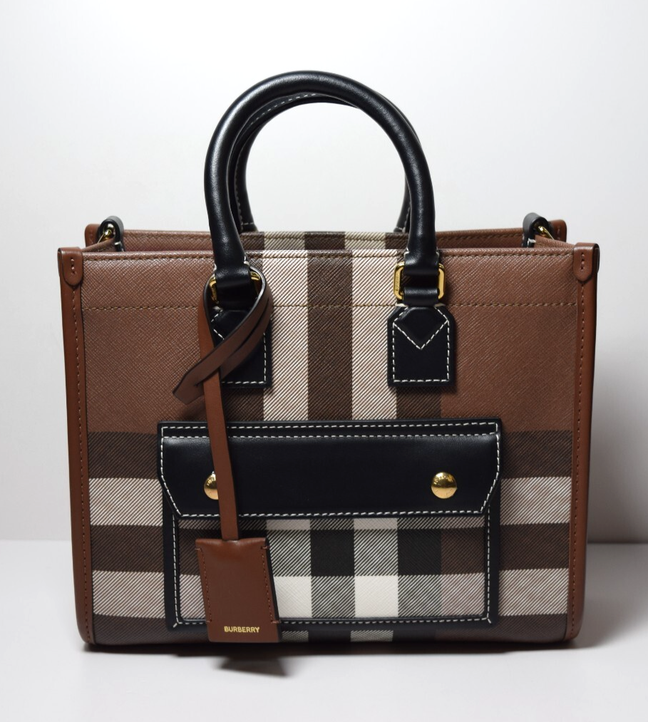 Burberry Freya Shopping Tote Check Canvas with Leather - Mini #1