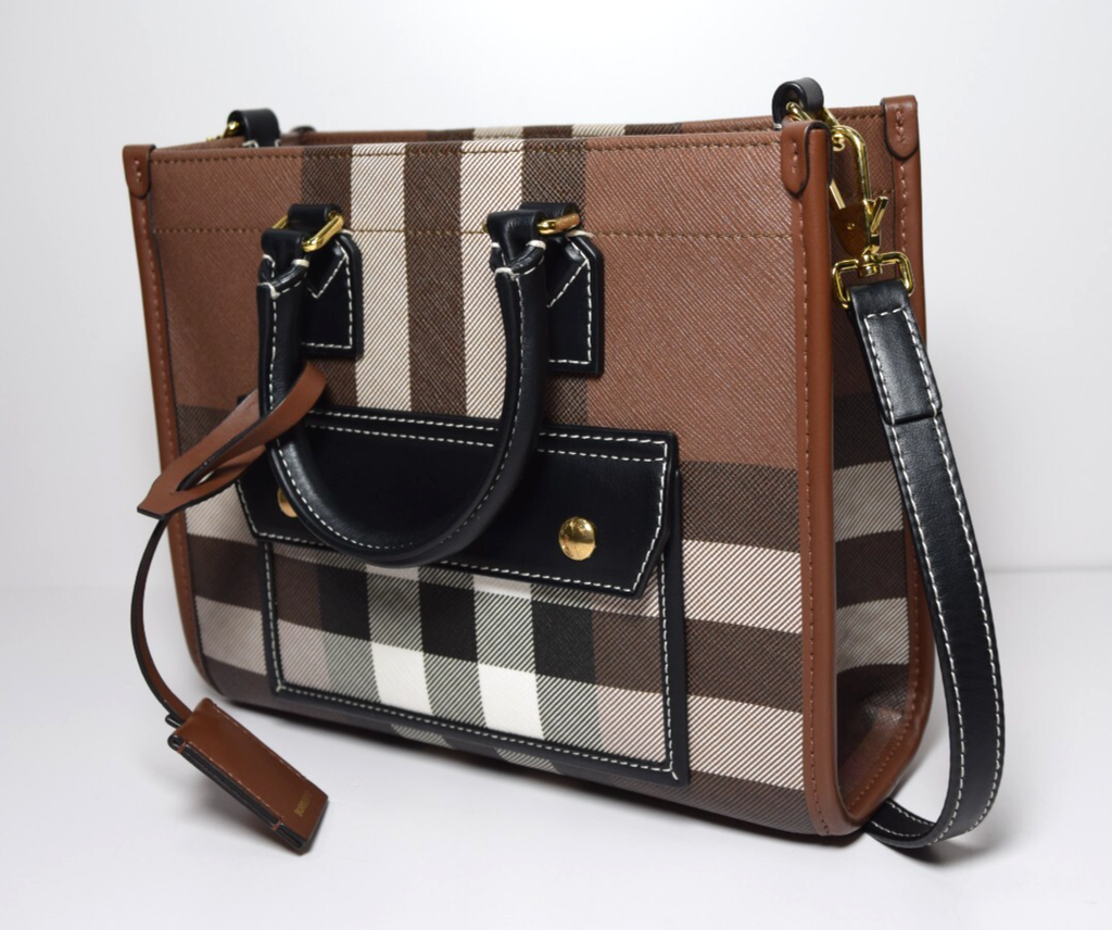 Burberry Freya Shopping Tote Check Canvas with Leather - Mini #5