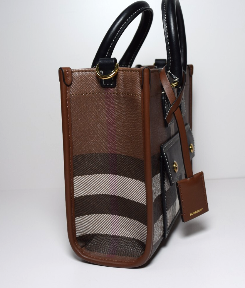 Burberry Freya Shopping Tote Check Canvas with Leather - Mini #7