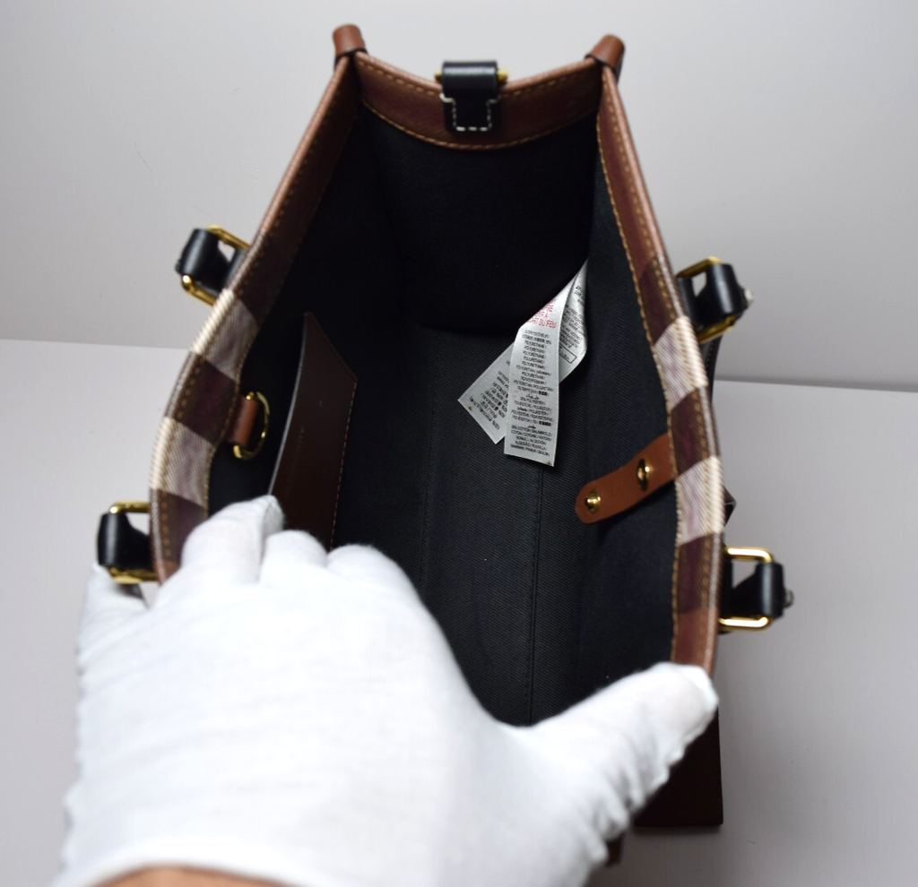 Burberry Freya Shopping Tote Check Canvas with Leather - Mini #9