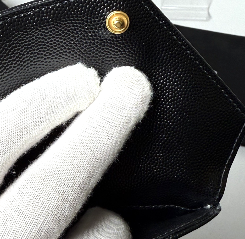 SAINT LAURENT Card Case Grain Leather YSL Gold Hardware Black #1