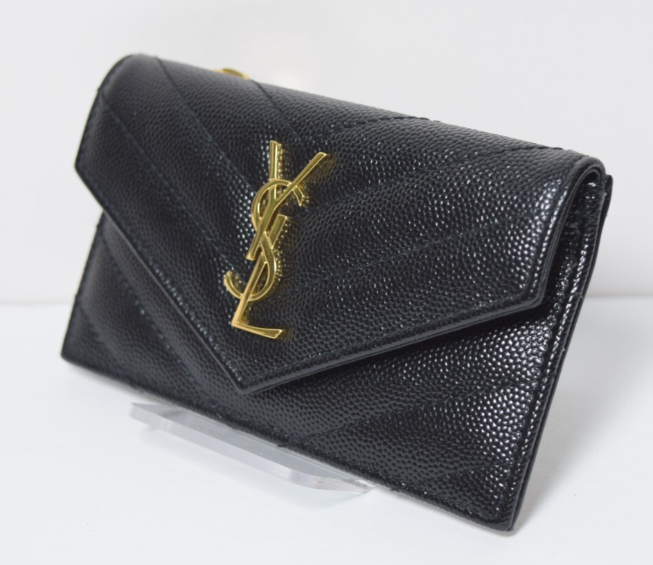 SAINT LAURENT Card Case Grain Leather YSL Gold Hardware Black #2