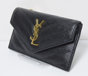 SAINT LAURENT Card Case Grain Leather YSL Gold Hardware Black buy