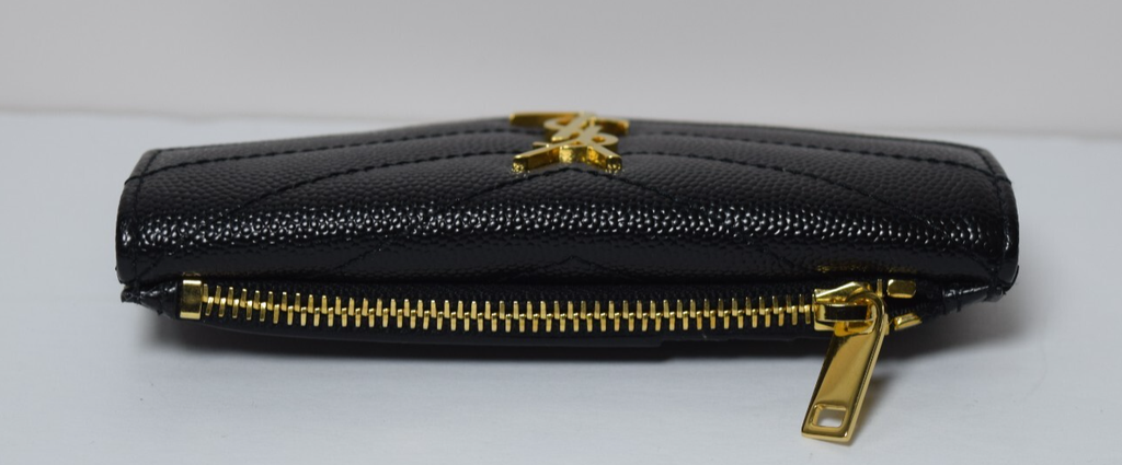 SAINT LAURENT Card Case Grain Leather YSL Gold Hardware Black #4