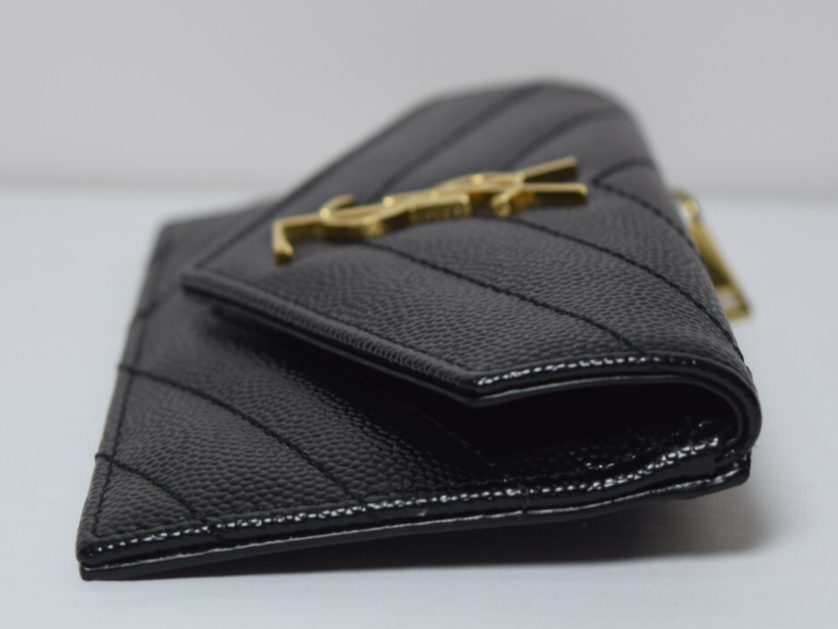 SAINT LAURENT Card Case Grain Leather YSL Gold Hardware Black #5