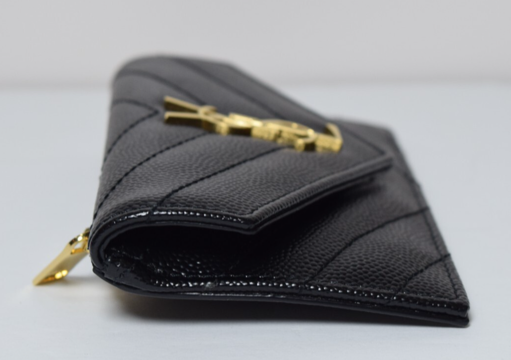 SAINT LAURENT Card Case Grain Leather YSL Gold Hardware Black #6