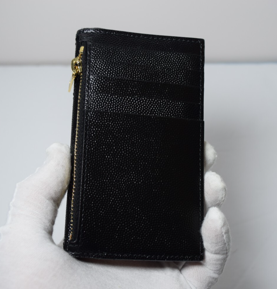 SAINT LAURENT Card Case Grain Leather YSL Gold Hardware Black #7