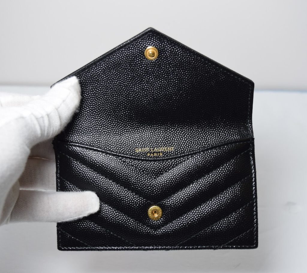 SAINT LAURENT Card Case Grain Leather YSL Gold Hardware Black #8