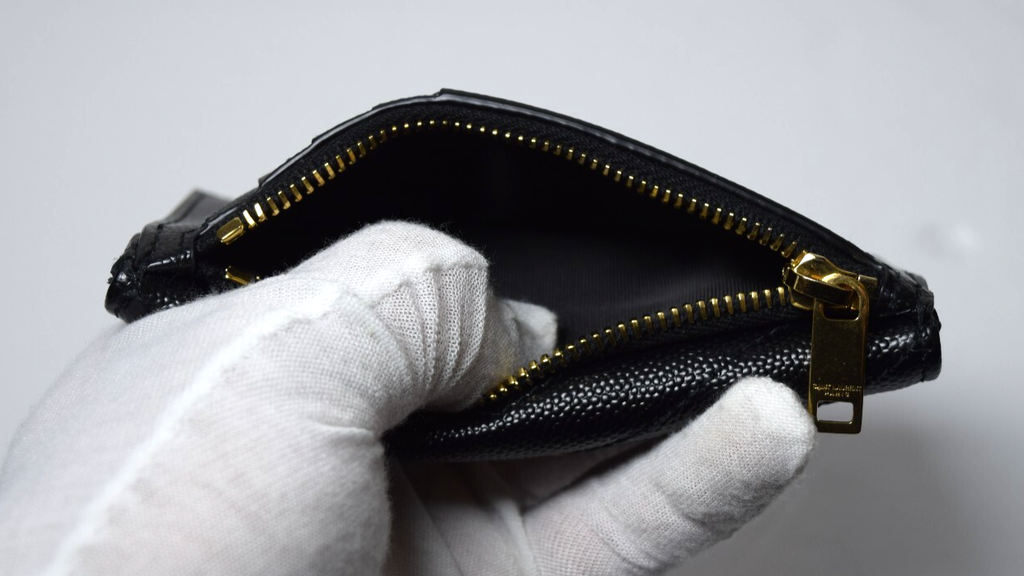 SAINT LAURENT Card Case Grain Leather YSL Gold Hardware Black #10
