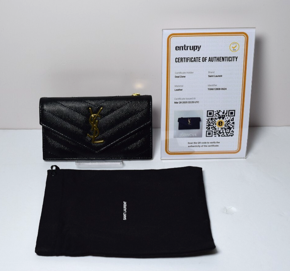 SAINT LAURENT Card Case Grain Leather YSL Gold Hardware Black #11