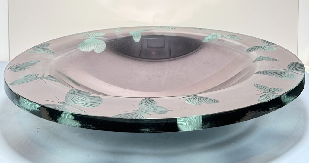 Stephen Schlanser 2000 Signed Butterfly Art Glass Bowl 22” Iridescent Violet #1