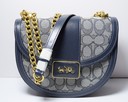 NWT - COACH Signature Jacquard B4 Alie Saddle Bag Midnight Navy Crossbody C3464 in Boston