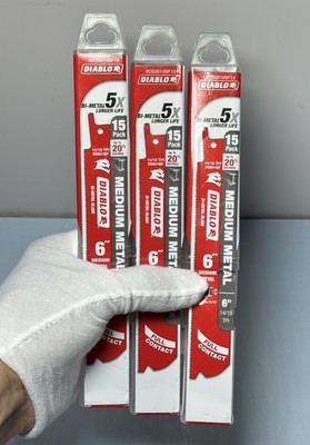 Lot of 3 Diablo DS0614BF15 15 Pack 6" Medium Metal Reciprocating Saw Blades #2