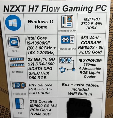 NZXT H7 Flow Gaming PC  i9-13900KF 32GG RAM, 2TB SSD, RTX3060 TI-8GB, W11H #5