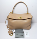 New - Balenciaga Rodeo Handbag Mini in Latte Smooth Calfskin, Aged-Gold Hardware used