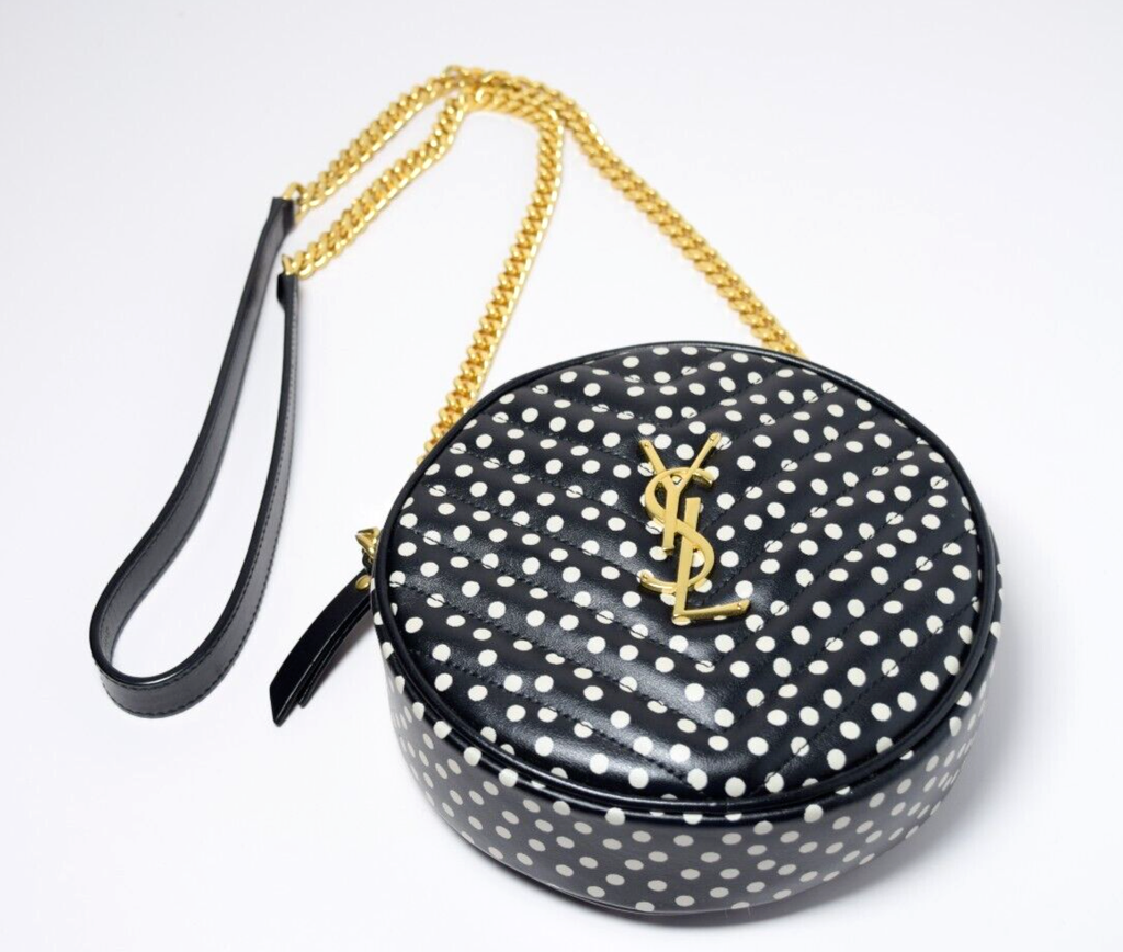 Saint Laurent YSL Black & White Round Quilted Polka-Dot Crossbody Bag #4