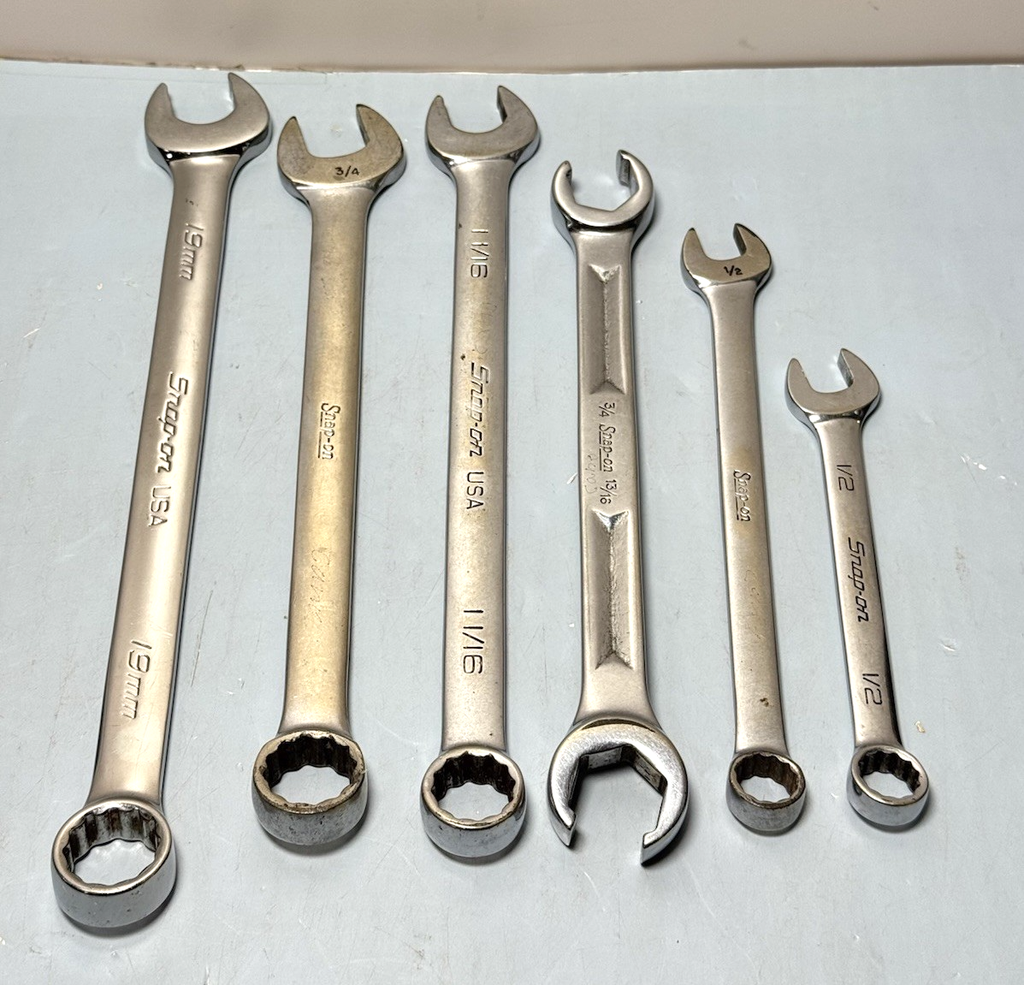 Lot of 6 Snap-on Combination Wrenches - SAE & Metric  1/2" to 19mm  USA Made #1