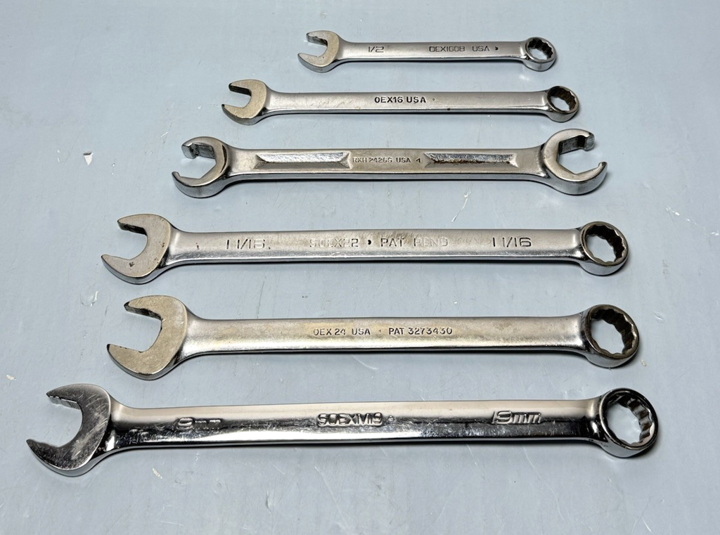 Lot of 6 Snap-on Combination Wrenches - SAE & Metric  1/2" to 19mm  USA Made #2