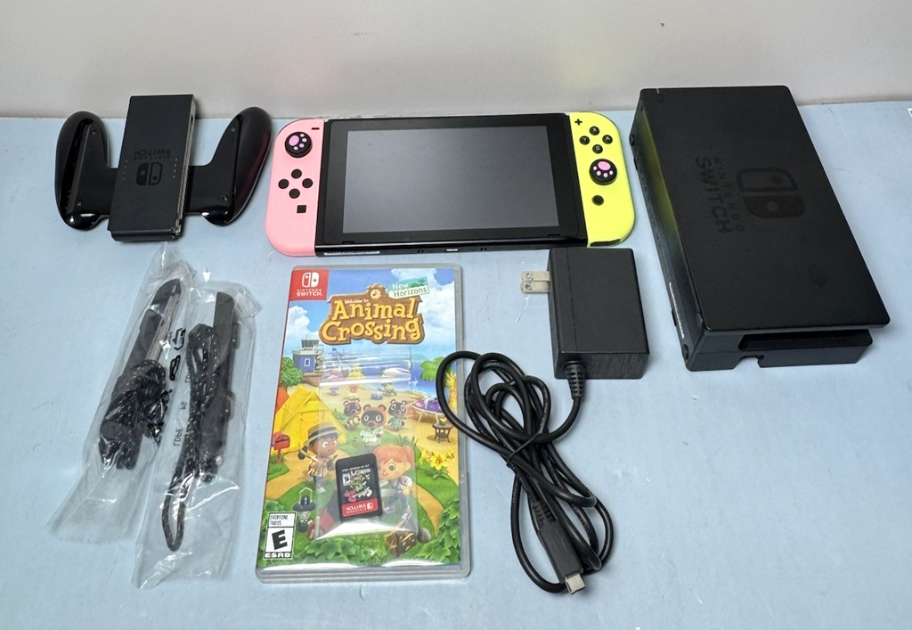 Nintendo Switch Console Bundle Neon Joy-Con + Animal Crossing + Charger & Dock #3