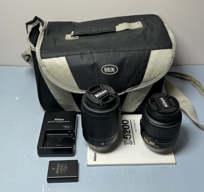 Nikon D5200 24.1MP Digital Camera 18-55mm & 55-200mm Lens Battery Charger, Bag #13