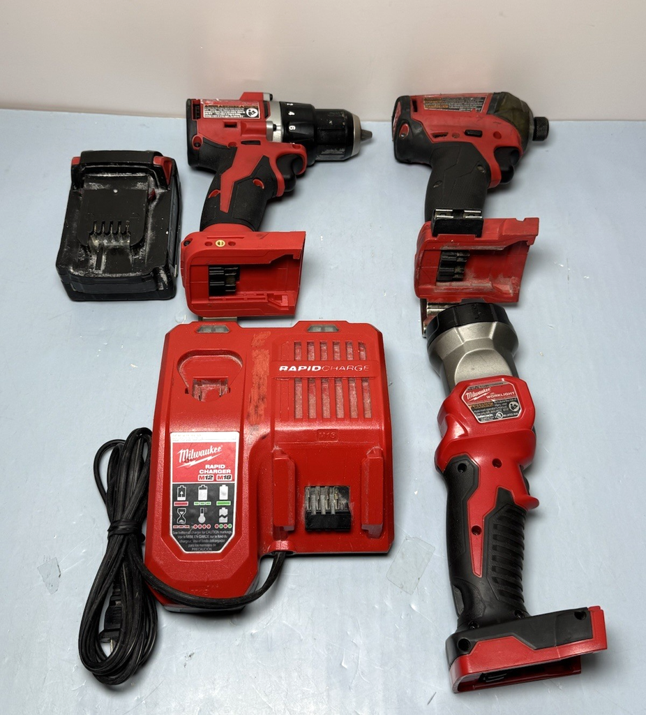 Milwaukee M18 Cordless- Drill, Imp Driver, Hydraulic Driver, Light, Charger,Batt #1