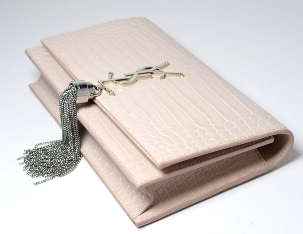 Saint Laurent Classic Monogram Tassel Crossbody Bag Crocodile Embossed Pink #2