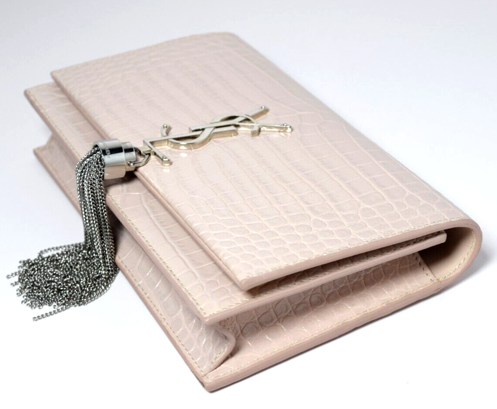 Saint Laurent Classic Monogram Tassel Crossbody Bag Crocodile Embossed Pink #3