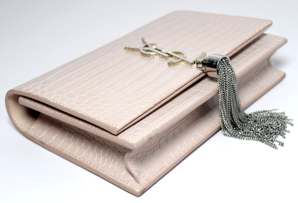 Saint Laurent Classic Monogram Tassel Crossbody Bag Crocodile Embossed Pink #4