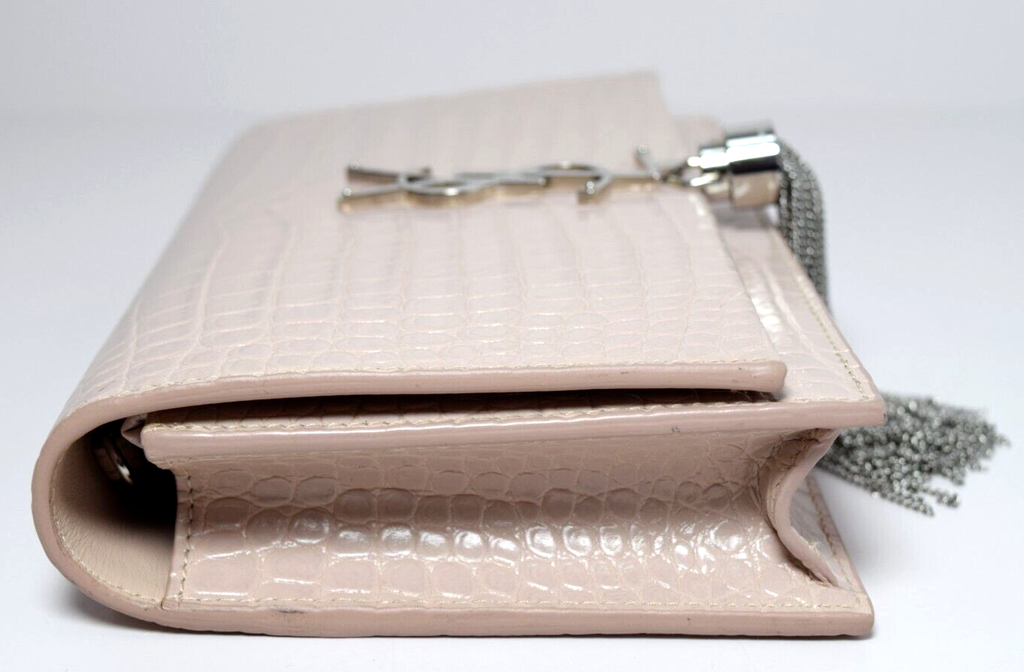 Saint Laurent Classic Monogram Tassel Crossbody Bag Crocodile Embossed Pink #6