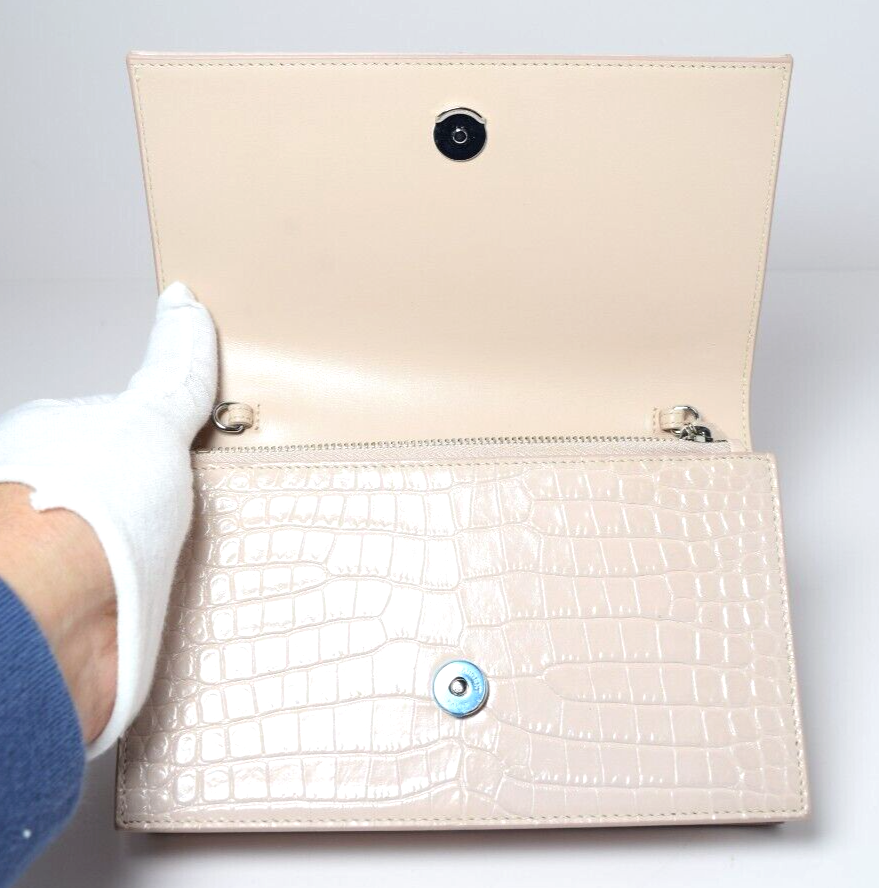 Saint Laurent Classic Monogram Tassel Crossbody Bag Crocodile Embossed Pink #10