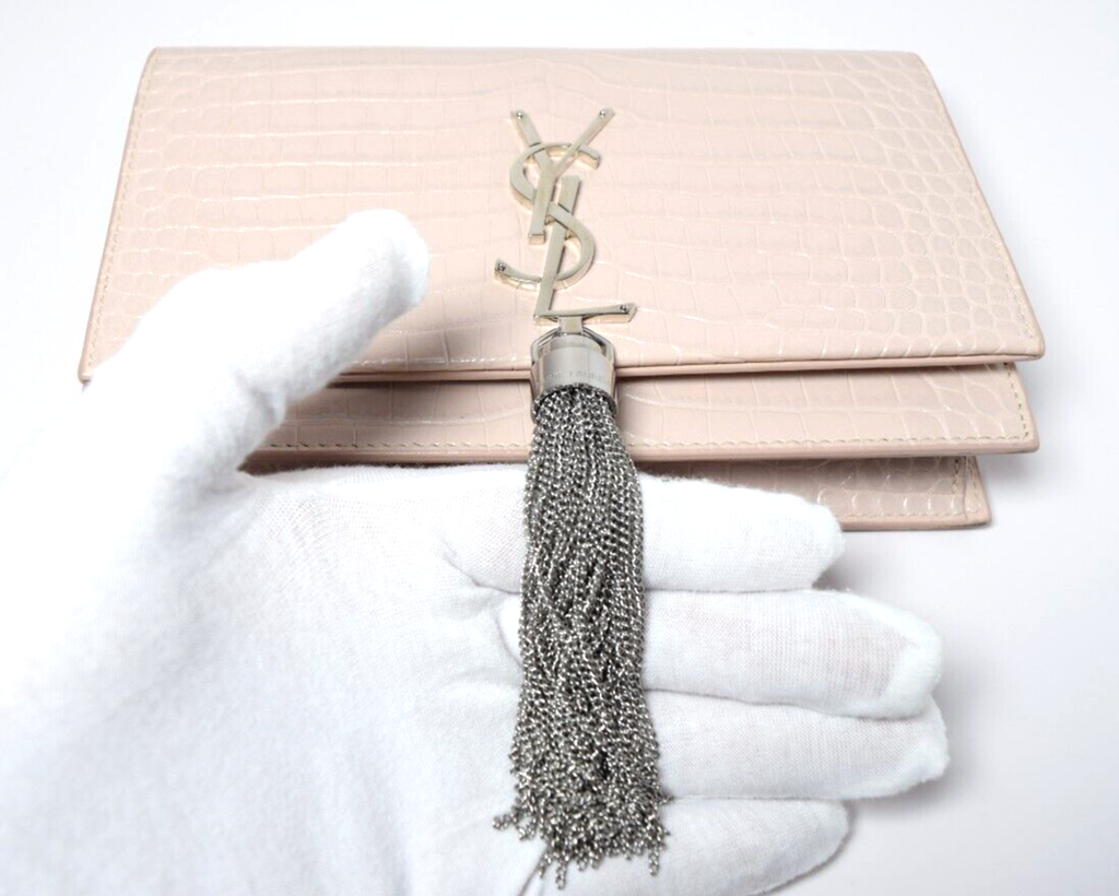 Saint Laurent Classic Monogram Tassel Crossbody Bag Crocodile Embossed Pink #11
