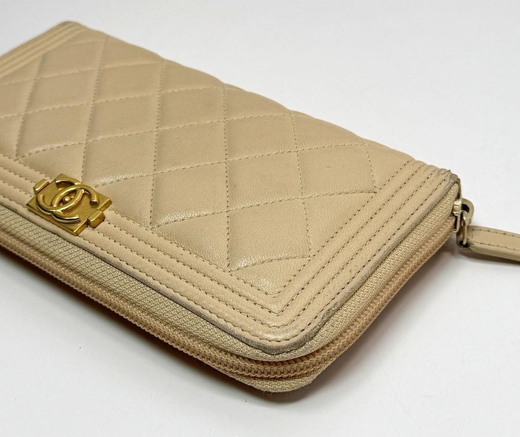 Chanel Boy Zip Around Wallet Lambskin Quilted Leather #7