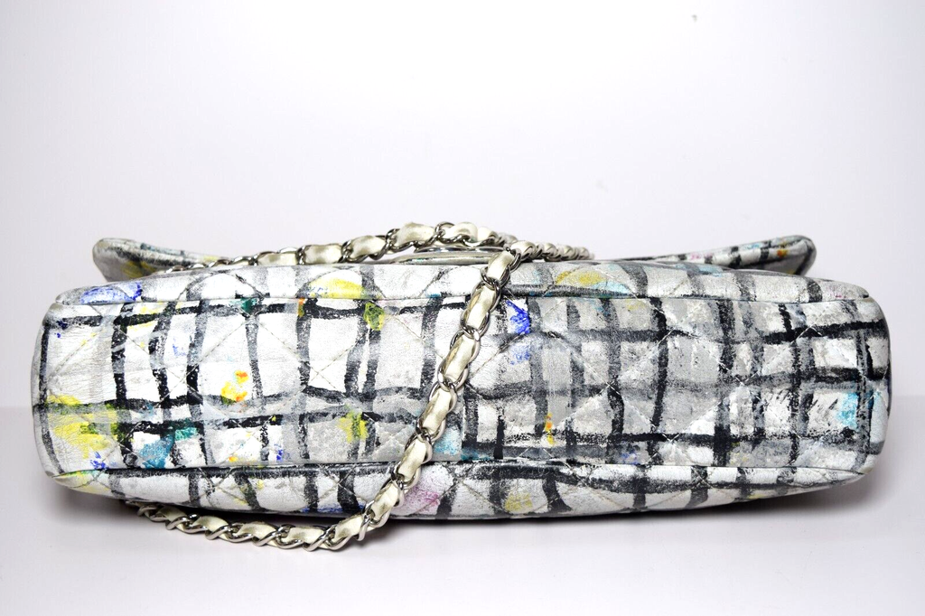 Chanel Classic Flap Bag Hand-Painted Graffiti SS14 White Leather w/ Entrupy COA #2